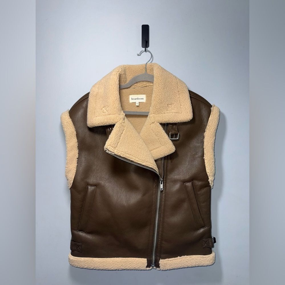 Heartloom for Revolve Xander faux leather vest in coco with faux fur S EUC